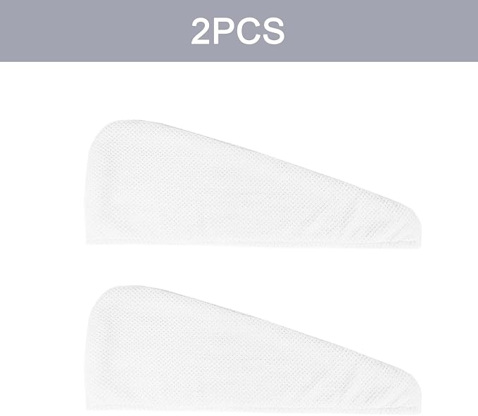 MaopaoBeauty 2 Pack Microfiber Hair Towel Wrap for Women, Hair Drying Towel with Button, Towel Turban,Head Towel to Dry Hair Quickly Lint Free, White