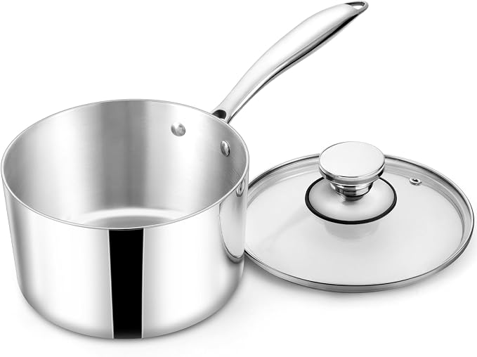 TeamFar 2qt Saucepan with Lid, Stainless Steel Tri-Ply Sauce Milk Pan | Small Cooking Pot with Ergonomic Handle, for Induction/ Gas/ Electric/ Ceramic, Healthy & Dishwasher Safe