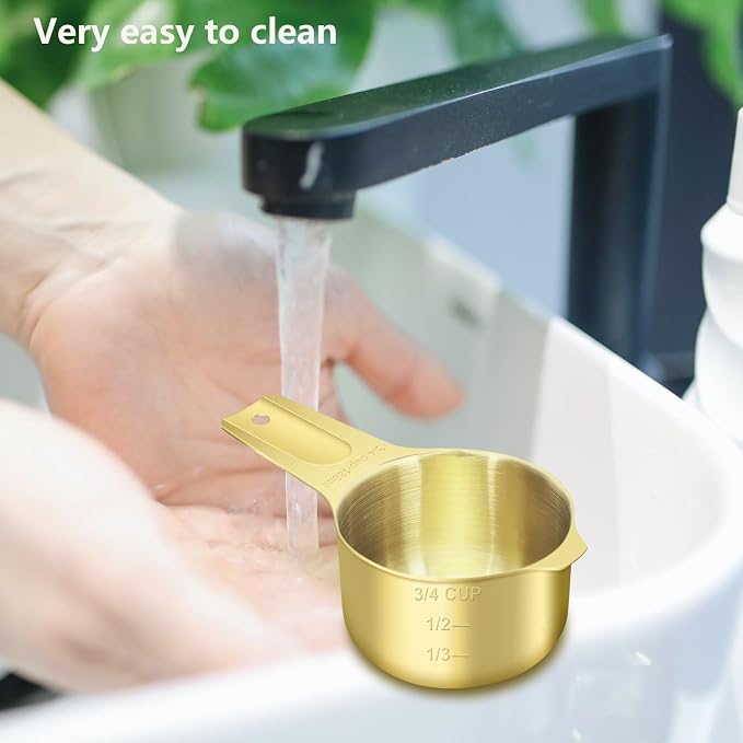 3/4 Cup (180 ml | 6 oz | 180 cc) Stainless Steel Measuring Cup, Metal Measuring Cup for Cooking & Baking(Gold)
