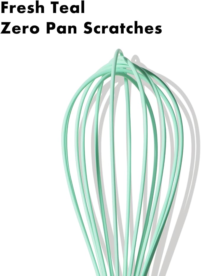 OYV 10-Inch Teal Silicone Whisk, Non-Scratch, 18/10 Stainless Steel Handle | 480°F Heat Resistant, BPA-Free Silicone, Sealed Waterproof Handle, Nonstick-Safe, Dishwasher Safe, Aqua