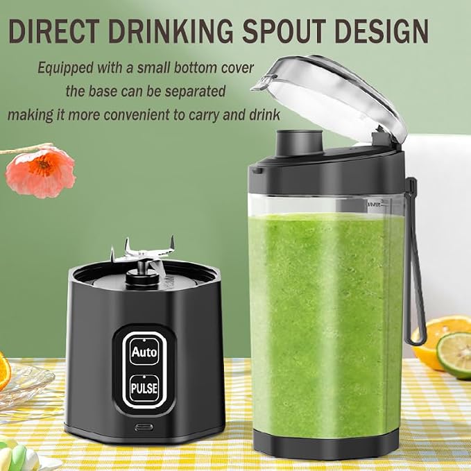 Portable Blender for Shakes and Smoothies USB Rechargeable, 24oz Personal Blender with 6 Blades and Lid, IPX8 Waterproof & Self Cleaning Mini Juicer Cup Blenders for Travel, Home, Office, Camping