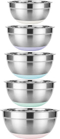 5PCS Stainless Steel Mixing Bowls Set With Non-Slip Silicone Base | 1.5/2/2.5/3.4/5.3Qt, Nesting Space Saving, Heavy Duty, Large Prep Metal Bowl For Mixing Baking, Serving, Kitchen Food Storage