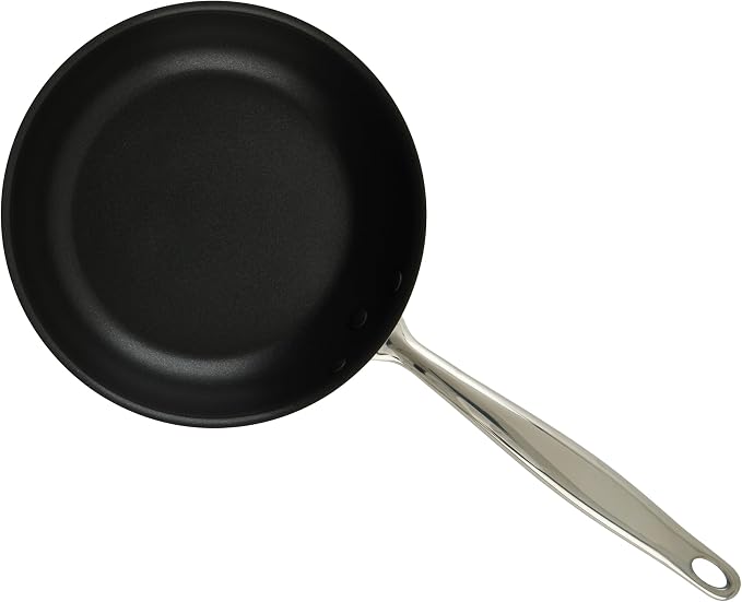 Winco 8" Tri-Ply Stainless Steel Fry Pan, Non-Stick | Large flat bottom for even heat distribution, Induction compatible, Steel, Great for Sauteing, Frying and Restaurant Kitchens