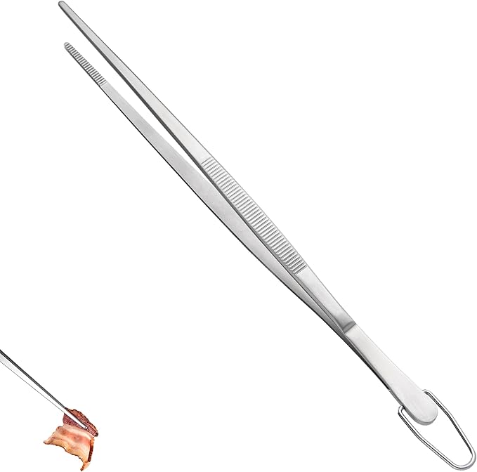 U-Taste Kitchen Cooking Tweezer, 18/8 Stainless Steel Tong, 12"/Pointed Tip | Food-Grade Metal Food Tong with Non-Slip Tips, Professional Chef Tweezers for Plating Serving Grilling Frying Cooking Baking