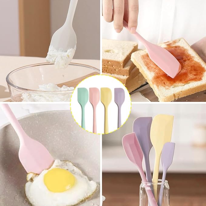 4 PCS Mini Silicone Spatulas 8.2 Inch Rubber Spatula | Small Baking Mixing Tool for Nonstick Cookware, Cooking Macaron colors