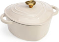 Paris Hilton Enameled Cast Iron Dutch Oven Pot with Lid, Heart-Shaped Dutch Oven, Durable Cast Iron Pot with Dual Handles, Oven Safe to 500°F, Works on All Stovetops, 2-Quart, Cream