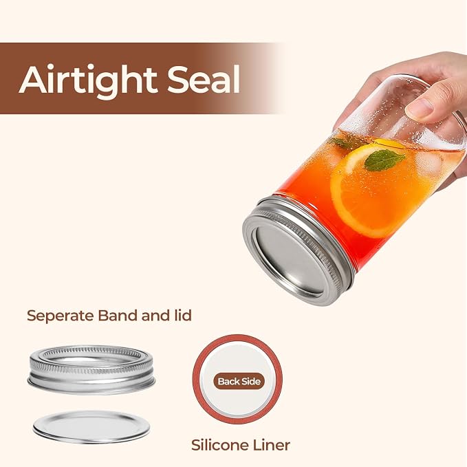 ComSaf 12 oz Mason Jars, 6 Pack Regular Mouth Glass Jars with Lids | BPA-Free Materials, Juice, Pickles, Sauces, Desserts, Overnight Oats, Medium Portions