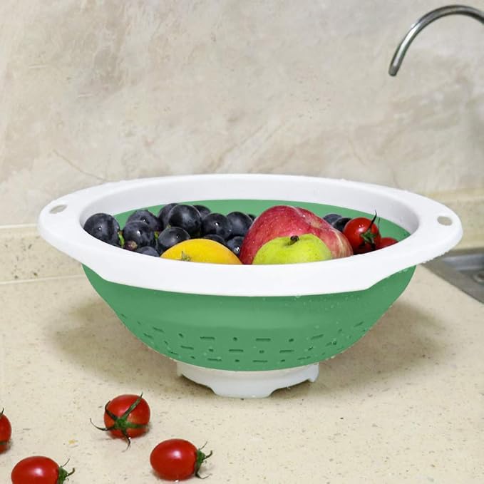 QiMH Collapsible Colander and Strainer, 5 Quart(1.25 gal) BPA Free & Dishwasher-safe Silicone Foldable Strainer, Heavey Duty Kitchen Drainer Basket for Pasta, Veggies and Fruits