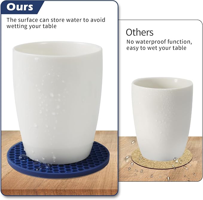 Silicone Coaster Set of 16 with Holder, Drinks Coasters, Suitable for All Cups, Hot or Cold, Anti-Slip, Non-Stick, Anti-Overflow Tabletop Protection and Decor (Navy Blue, 16 Pcs)