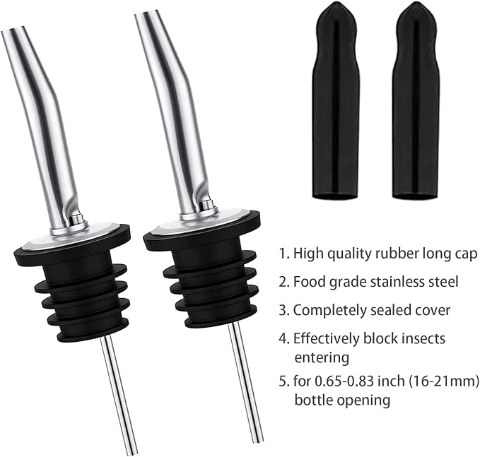 Pafusen 12 Pack Liquor Bottle Pourers, Liquor Pour Spout for Liquor Bottles, Stainless Steel Olive oil Dispenser Spout, Alcohol Pourer Spouts Dust Caps Long Covers, Sliver