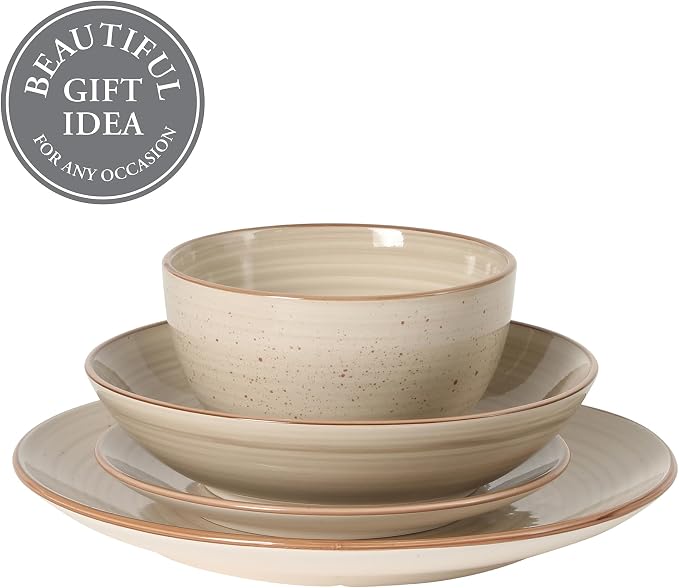 Gibson Home Stonebury 16 Piece Plates and Bowls Assorted Color Dishes - Handpainted Stoneware Dinnerware Set - Service for 4