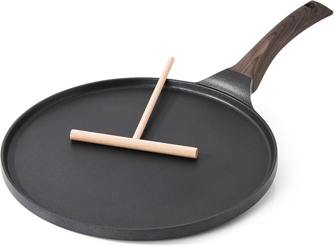 SENSARTE 10 Inch Nonstick Crepe Pan Granite Coating Pancake Pan Black | Swiss Granite Coating Dosa Pan Pancake Flat Skillet Tawa Griddle with Stay-Cool Handle, Induction Compatible
