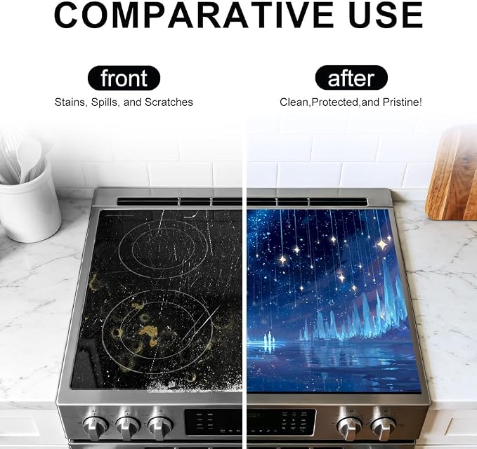 Blue Starlight Stove Top Cover 28.35x20.47 in Non Slip Mat | Heat Resistant Cooktop Protector Mat with Non-Slip Backing, Scratch Protection and Countertop Drying Mat.