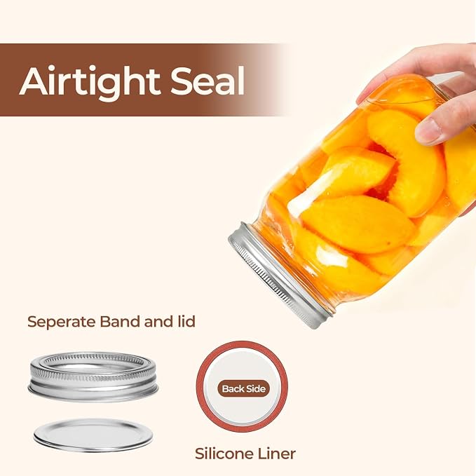 ComSaf 32 oz Wide Mouth Mason Jars 2 Pack Large Glass Jars with Lids | BPA-Free Materials, Quart Size, Chunky Salsa, Canning Pickling Sauce, Meal Prep Salad, Sourdough, Jam Jelly, Meal Prep