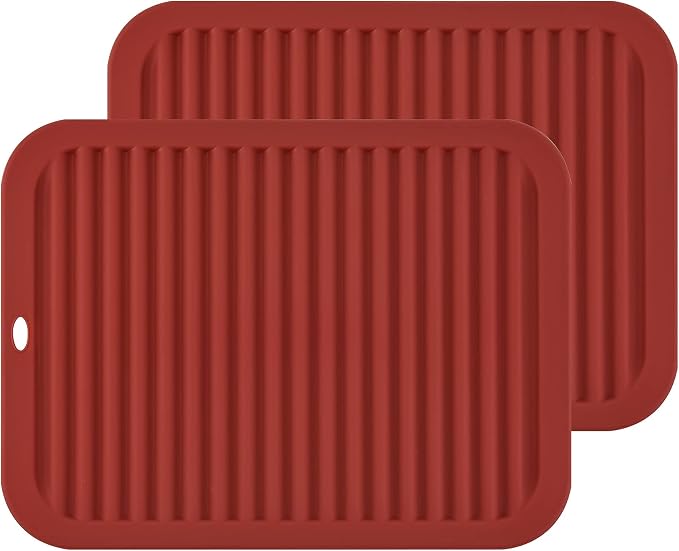 Silicone Trivets for Hot Dishes, Pots and Pans, Hot Pads for Kitchen Counter, Silicone Pot Holders Mats, Heat Resistant Mat for Quartz Countertops, Multi Use Trivet Mat Set 2 Merlot Red