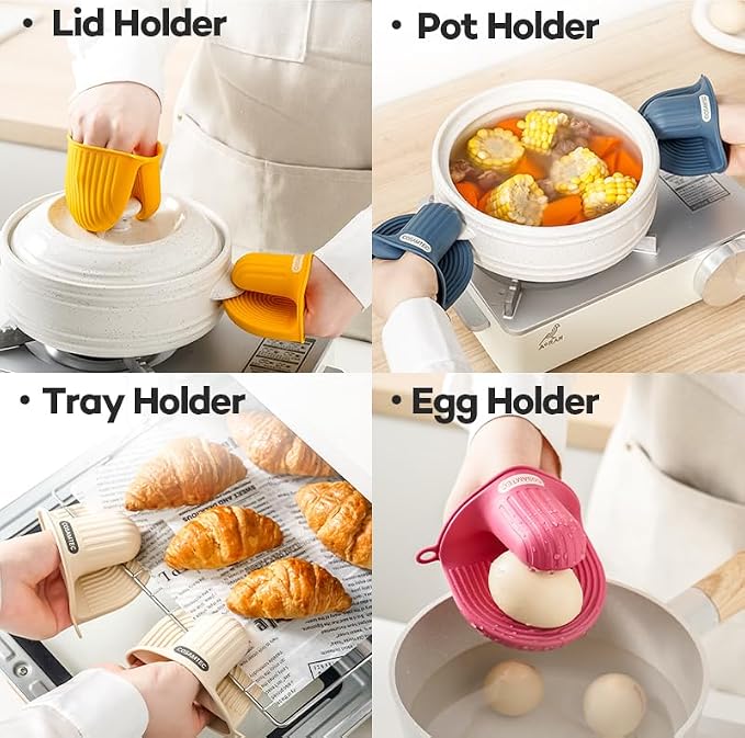 Silicone Oven Mitts Heat Resistant Mini Oven Gloves and Pot Holders Set for Kitchen Non Slip Waterproof Pinch Grips for Cooking and Baking Set of 2