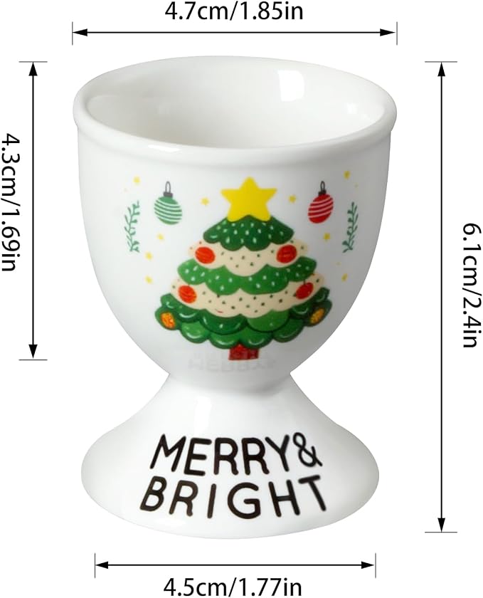 Cinf Christmas Ceramic Egg Cups, Set of 2, Boiled Egg Holders for Breakfast | Set of 2 ceramic egg cups, festive Christmas design, easy to clean, ideal for boiled eggs, breakfast and table