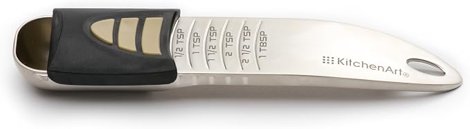 KitchenArt Professional Series Tablespoon, Champagne Satin Measuring Spoon, Adjustable from 1/2 Teaspoon to 1 Tablespoon, White & Black | Adjustable from 1/2 Teaspoon to 1 Tablespoon | Baking & Cooking Gadget | Easy To Read Increments | Adjustable Tabl...