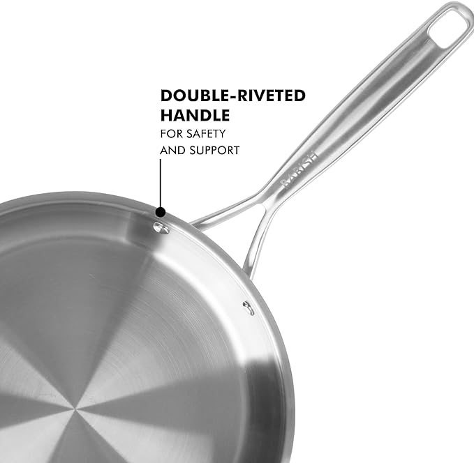 Babish 12-Inch Tri-Ply Stainless Steel Frying Pan with Lid – Professional Grade Skillet for Searing, Sautéing & Even Heat Cooking