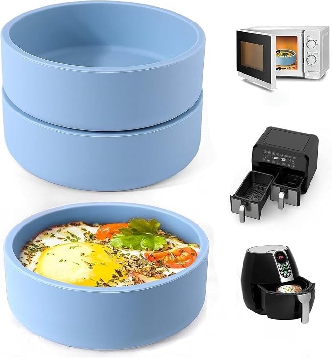 3Pcs ZHYEEDAA Silicone Egg Molds for Air Fryer & Microwave – Reusable Individual Egg Bite Maker, BPA Free & Dishwasher Safe, Perfect for Keto Breakfast, Meal Prep & Egg Bites (Blue)
