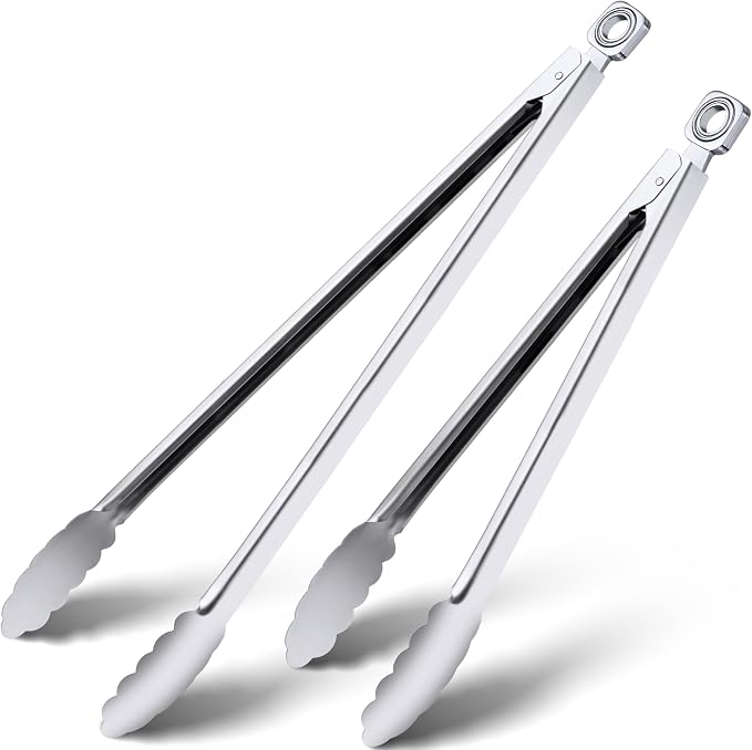 12" & 17 Inch Extra Long Metal Tongs, Grilling Tongs, Stainless Steel Tongs | Heat Resistant Heavy Duty Grill Tongs BBQ Tongs for Cooking, Grilling, BBQ/Barbecue, Food (All Metal - 12"+17")