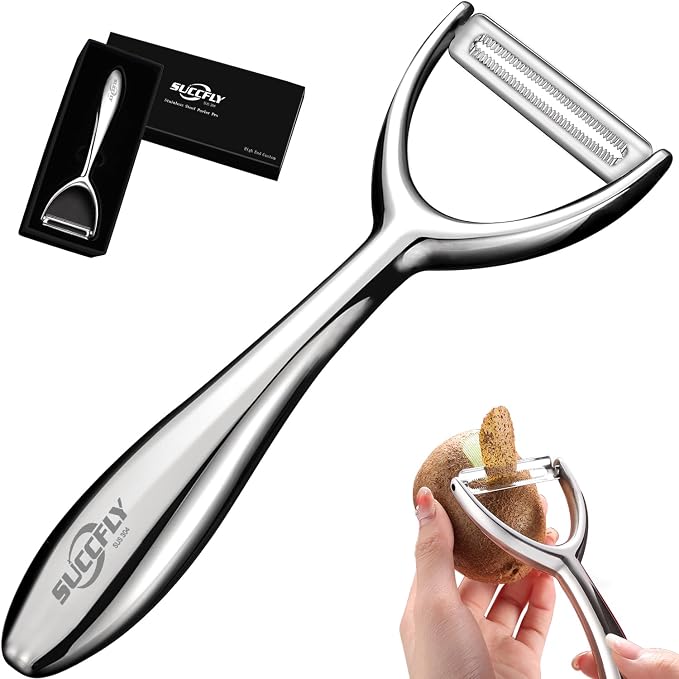 SUCCFLY Vegetable Peeler Stainless Steel, Premium Potato Peeler for Kitchen | Ultra Sharp Veggie Fruit Peeler, Apple Carrot Y Peeler, 420J2 Rotary Blade, Heavy Duty Ergonomic Handle, 5-Year Warranty