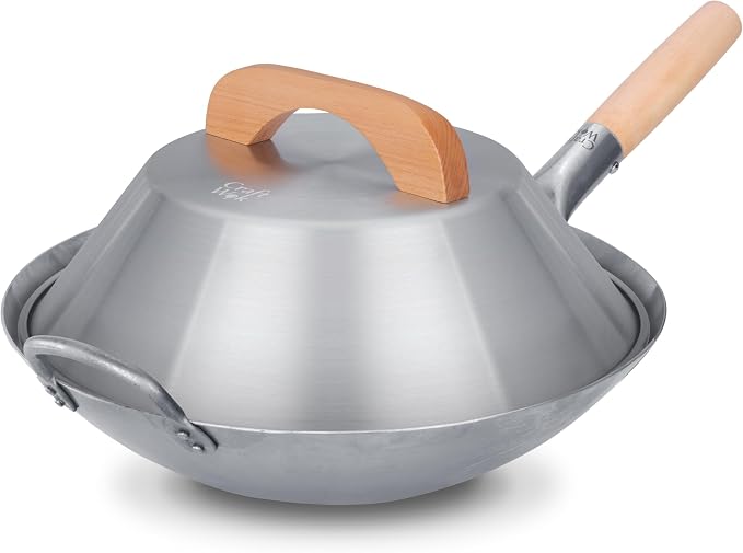 Craft Wok Dome Lid for 14-Inch Woks Traditional Dome Shaped with Wooden Handle Cover for 14 inch Woks Asian Cookware Aluminum / 732W3