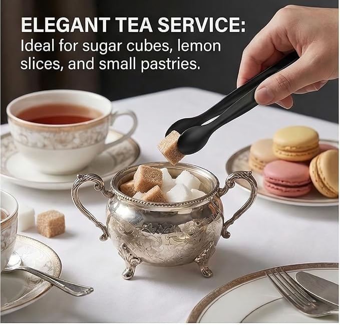 Small Serving Tongs, Mini Stainless Steel Sugar Tongs for Ice, Candy, Appetizers, Charcuterie, Kitchen Serving Utensils, Black