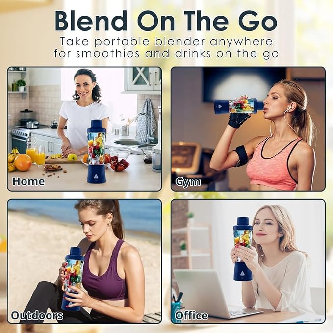 Personal Blender Wireless 24oz Cordless Mini 360 Watt Portable Blender-for Smoothies Freshly Squeezed Juices 6000mAh Self Cleaning and BPA Free Portable Juicer with 6 Sharp Blade Retro Blue