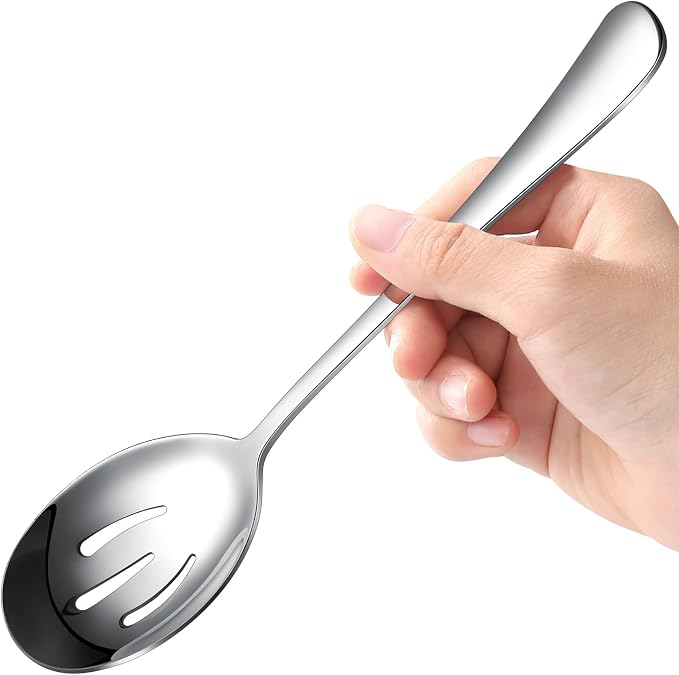 Serving Spoons 8.7 Inches Slotted Serving Spoon Large Cutlery for Catering Buffet, Mirror Polished, Dishwasher Safe, 4 Pieces