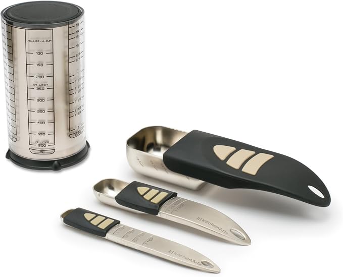 KitchenArt Baker’s Pro Adjust-A-Measure Set, 4-Piece, Satin | Adjustable Teaspoon, Tablespoon, 1/2 Cup Scoop & 2 Cup | All The Essentials For Baking & Cooking | Kitchen Gadgets & Gifts