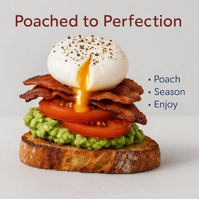 HIC Kitchen Non-Stick 3-Egg Poacher Insert, PFOA and BPA Free, Fits 8-Inch and Larger Pans