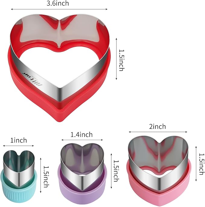 ALLTOP Heart-Shaped Cookie Cutter Set - 4 Size Biscuit Cutter for Valentine's Day Baking, Romantic Dessert Decoration, Anniversary Cooking & More