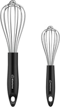 NileHome Silicone Whisk Set 8" 10" Kitchen Whisk Kitchen Wisk Wire Whisks for Cooking, Whisking, Blending, Beating, Stirring-Black Silver