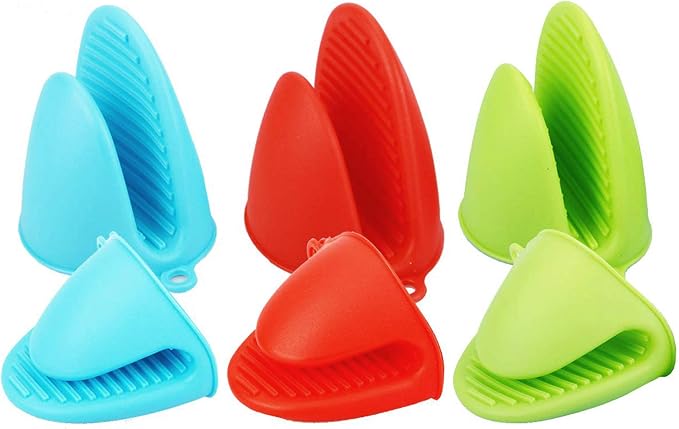 3 Pairs Mini Oven Gloves Silicone Oven Mitts Red, Blue and Green | Silicone Heat Resistant Cooking Pinch Mitts Potholder for Kitchen Cooking & Baking