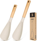 Multifunction Spoon for Nonstick Cookwares, Great for Cooking and Serving, Sturdy BPA-Free Matte Silicone, Wood Handle spoonula for Mixing, Scoop, and Scrape, Khaki(2 pack,11.4" & 13.4")