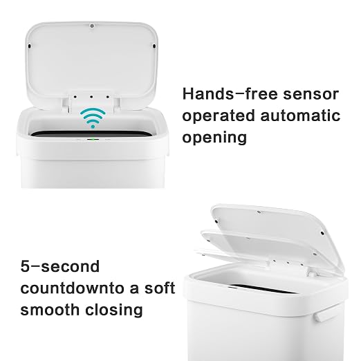 13 Gallon Trash Can, Touchless Stainless Steel Kitchen Bin (White) | Automatic Motion Sensor Lid | 50L Fits 13 Gal Tall Kitchen Bags | Anti-Fingerprint Brushed Finish | For Home Office