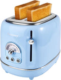 Retro Stainless Steel Toaster - 2 Slice, Extra-Wide Slot, 6 Adjustable Settings, Removable Crumb Tray, Defrost, Cancel, Reheat (Light Blue)