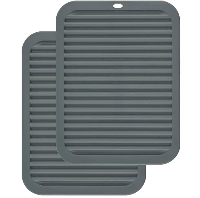 Silicone Trivets for Hot Dishes, Pots and Pans, Hot Pads for Kitchen, Heat Resistant Mat Quartz Countertops, Silicone Mats for Kitchen Counter, Table Pot Holders Trivet mat Set 2 Dark Grey