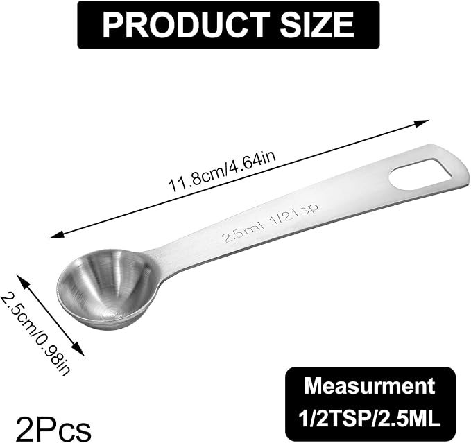 2 PCS Measuring Spoons Tablespoon Measuring Spoon 1/6 Tbsp (1/2 tsp | 2.5 ml | 2.5 cc | 1/12 oz) Mini Spoons Stainless Steel Measuring Spoons for Kitchen Cooking Spoon(Silver)