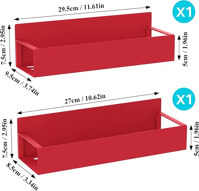 2 Pack Magnetic Spice Storage Rack Organizer for Refrigerator and Oven, Red Fridge Organizers and Storage | Magnetic Shelves Heavy Duty for Fridge in Kitchen, Seasoning Storage Organizer, For Oven Washer and Dryer, For Heavier Items