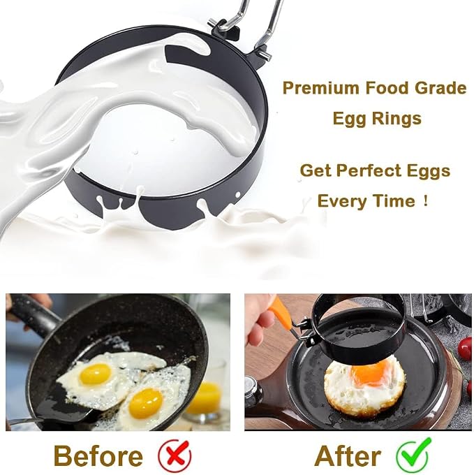 3-Inch Non-Stick Egg Rings for Frying Eggs, 4-Pack Stainless Steel Egg Ring & Pancake Mold Set, Professional Round Egg Cooker Rings for Griddle, Skillet, and Blackstone Grill