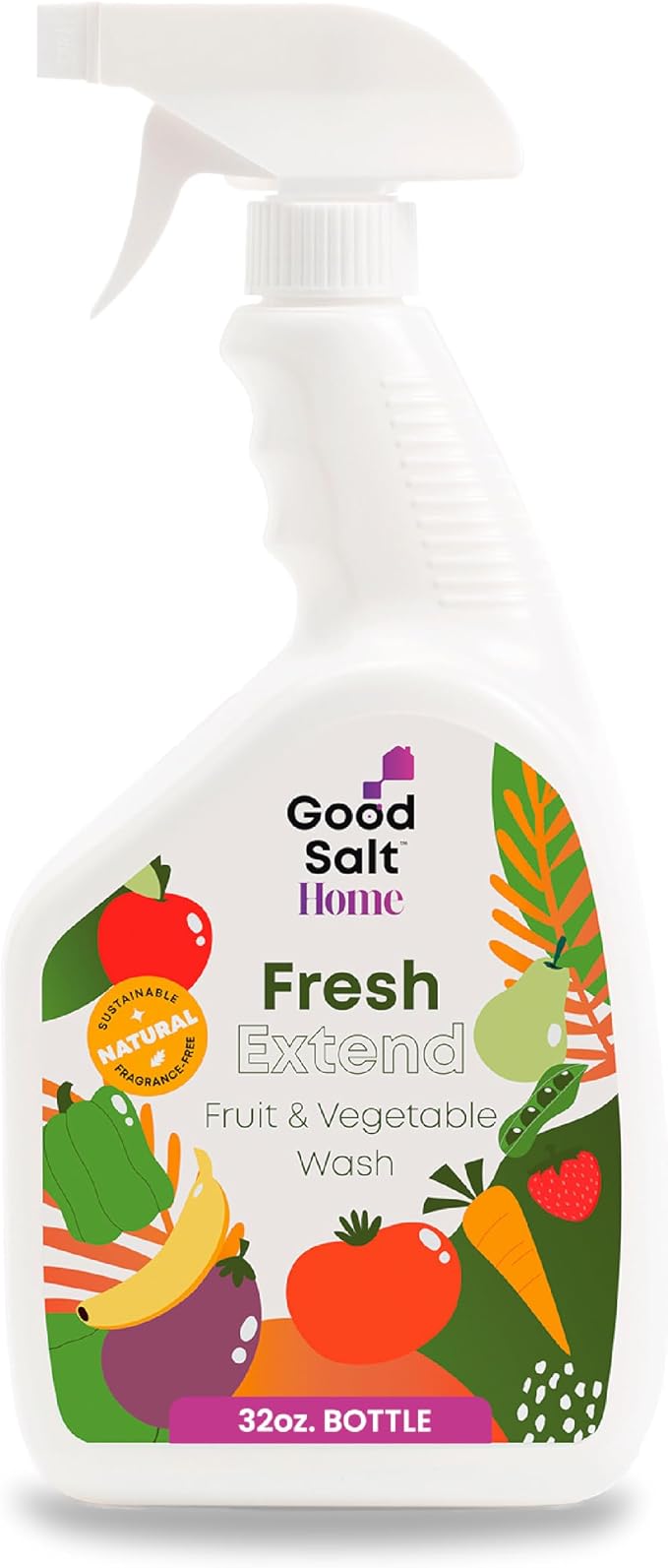 Fruit & Vegetable Wash, Natural Produce Cleaner, 32oz Spray | Fresh Extend, Hypochlorous Acid Spray, Clean Produce, Remove Wax and Dirt, Food Safe, Fragrance-Free, No Chemical Residue