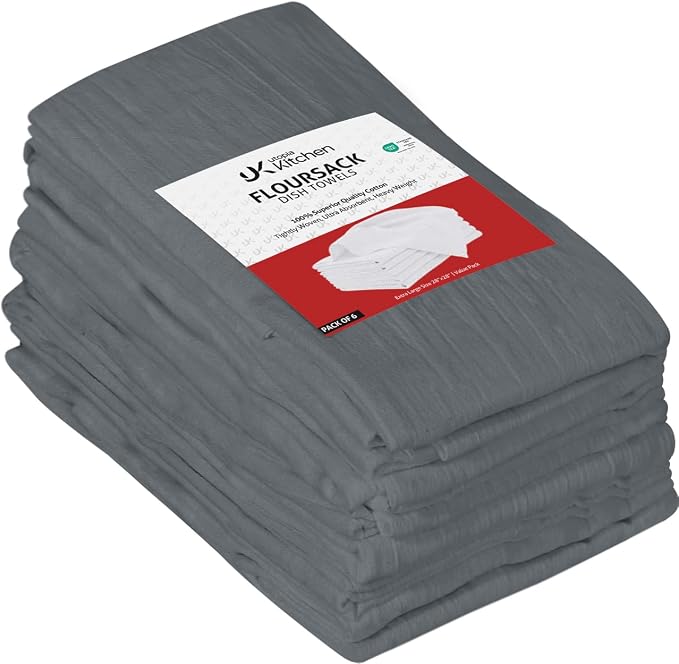 Utopia Kitchen Light Grey Flour Sack Towels [6 Pack-28 x 28 in] 100% Cotton | Tea Towels for Cleaning & Drying - Highly Absorbent Kitchen Dish Cloth