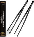 2 Pcs 12-Inch Cooking Tweezers Tongs,Extra-Long Stainless Steel Kitchen Tweezer Tongs - Black