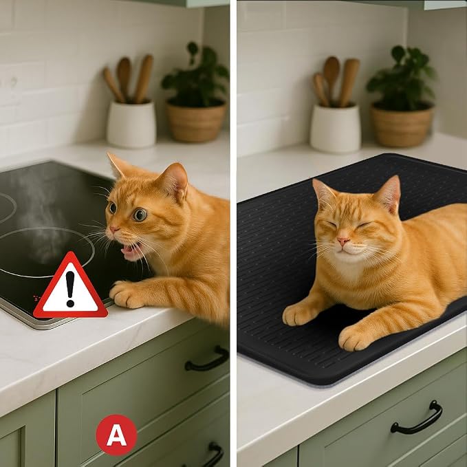 Stove Top Cover for Electric Stove - Food Grade Ceramic Stove top Cover, Silicone XXL Dish Drying Mat, Glass Cooktop Covers, Flat RV Range top Mats (Black Thickened,28x20)