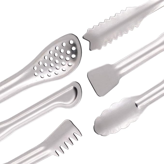 HINMAY Small Serving Tongs Set 6" Stainless Steel Mini Tongs, Set of 6