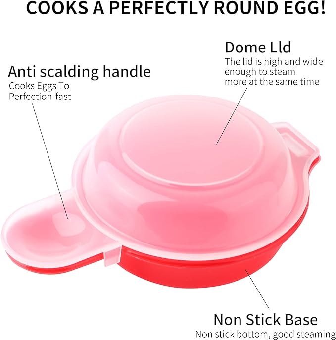 2 sets Microwave Egg Cooker,1 Minute Fast Egg Hamburg Omelet Maker Kitchen Cooking Tool(Red and clear)