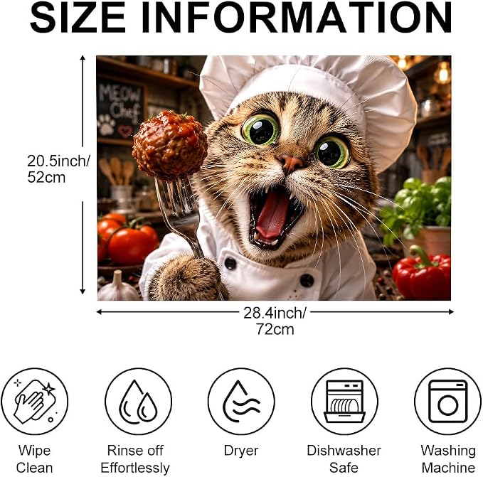 Cat Chef Stove Top Cover 28.35x20.47 in Non Slip Burner Mat | Heat Resistant Cooktop Protector Mat with Non-Slip Backing, Scratch Protection and Countertop Drying Mat.