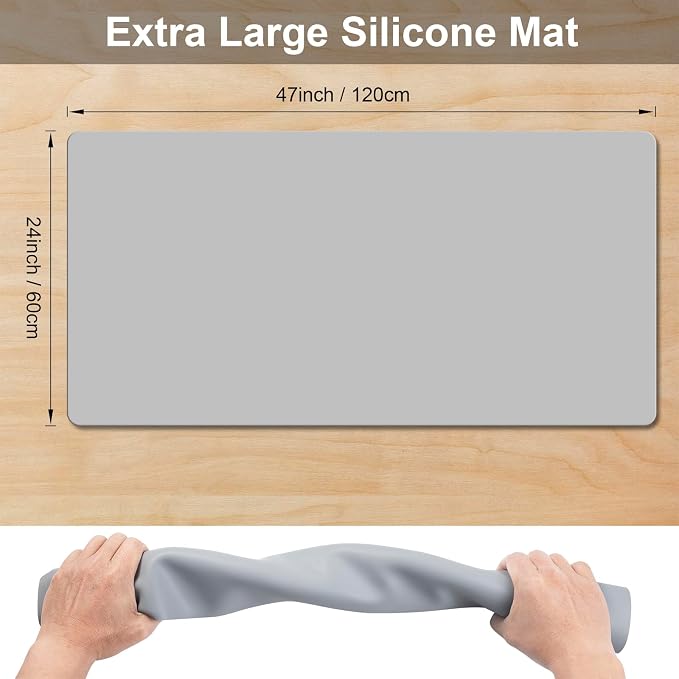 Silicone Protector Mat 47x24 Inch, Gray | 1.3mm silicone mat, heat resistant, non-slip & waterproof. Ideal for baking, painting, resin, welding and table protection.